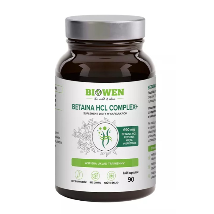 Betaina HCL Complex, 90 capsule, 520mg Betaina HCL, 120mg Pepsina, 50mg Extract de menta pieptanata