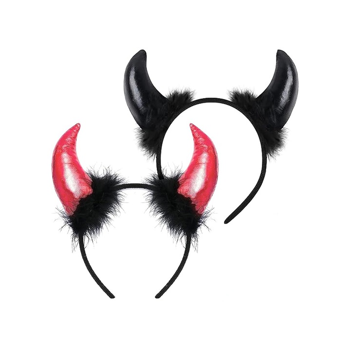 Set de 2 coarne de diavol pentru Halloween, DPKOW, rosu/negru