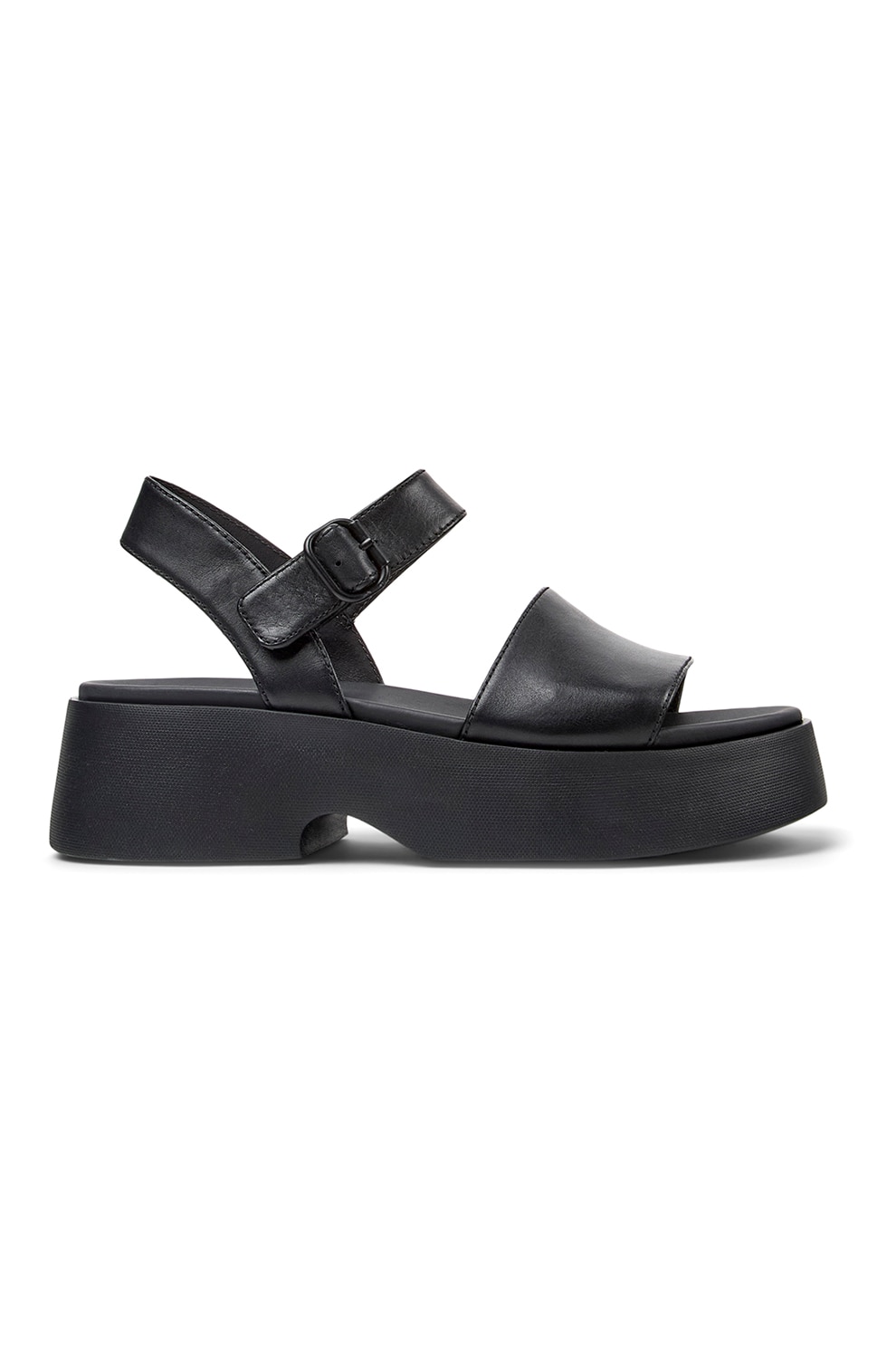 Camper, Sandale din piele cu talpa demi-wedge si catarama, Negru, 38
