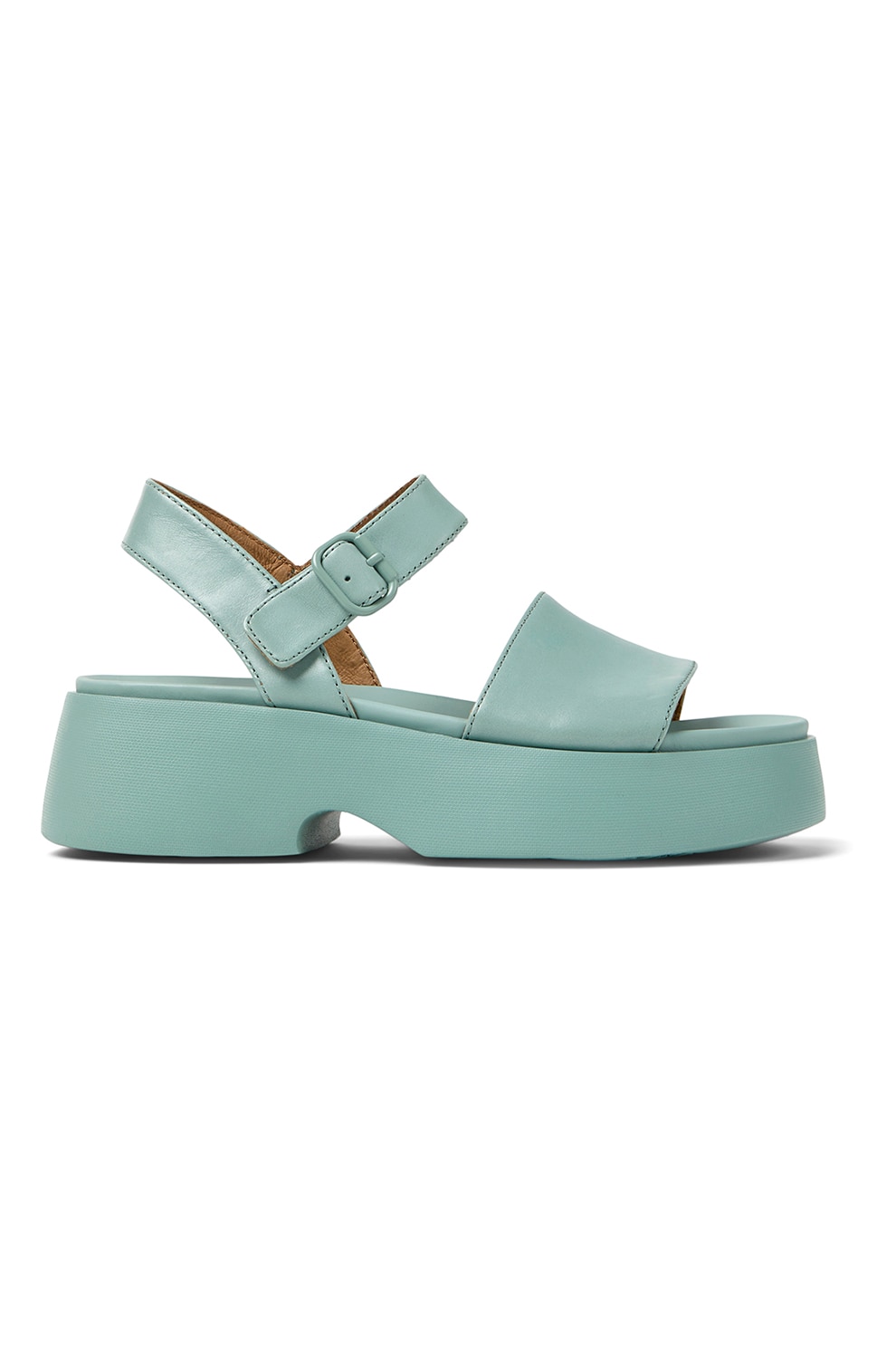 Camper, Sandale din piele cu talpa demi-wedge si catarama, Verde deschis, 37