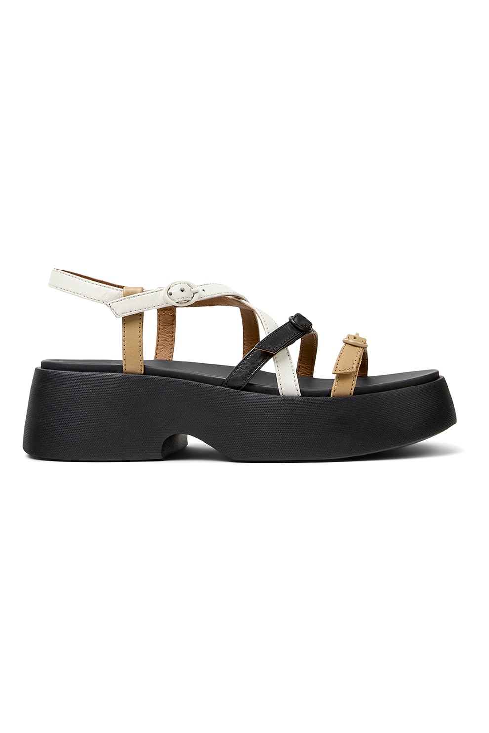 Camper, Sandale de piele cu toc Tasha, Negru, Bej, 41