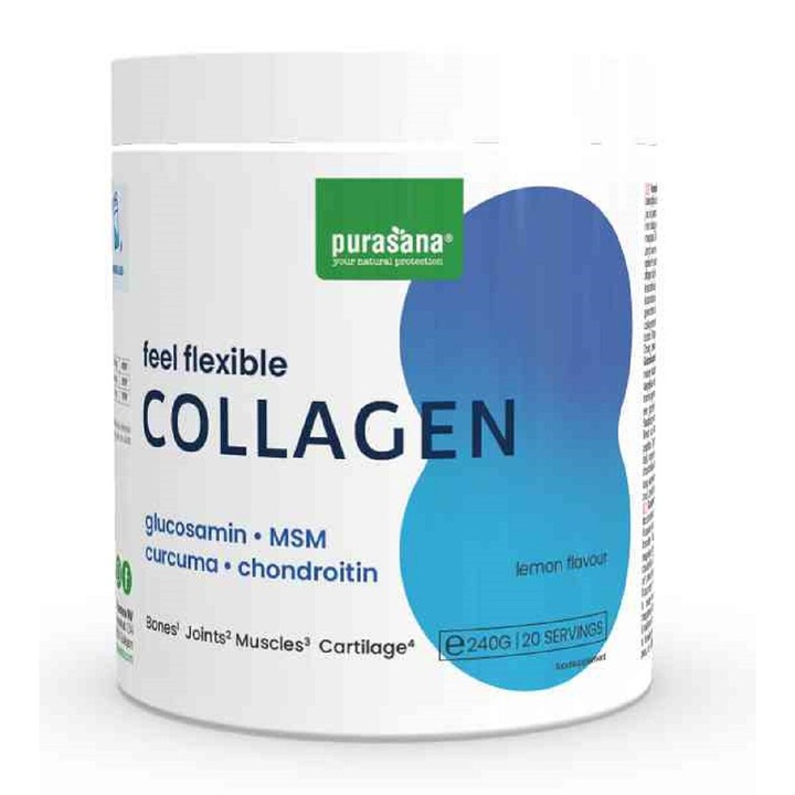 Supliment alimentar cu colagen, Purasana, 240g, cu aroma de lamaie, fara gluten