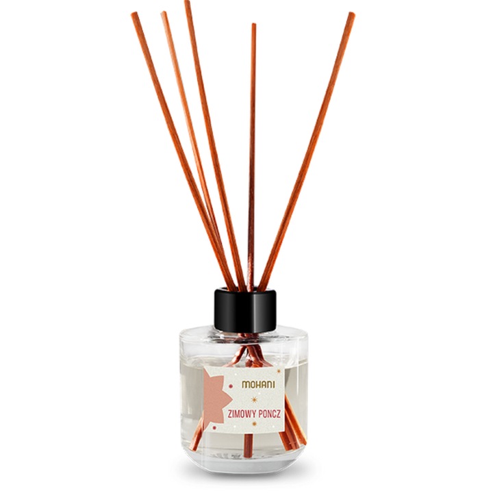 Difuzor de aroma, Mohani, parfum fructat si condimentat, sticla minimalista, set cu betisoare