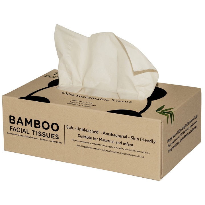 Servetele din bambus 3 straturi, Zuzii, 100 bucati, antibacteriene, prietenoase cu pielea
