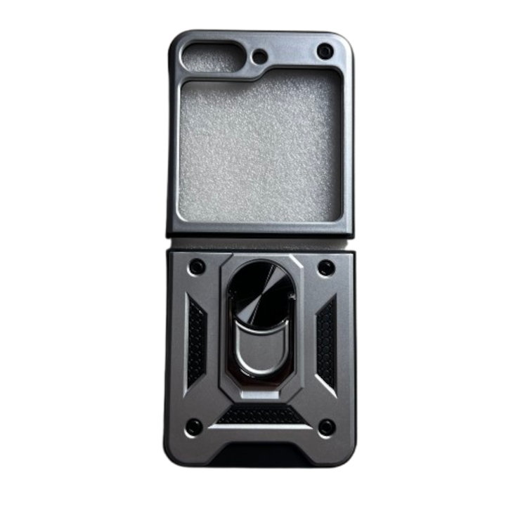 Antishock kemény tok gyűrűvel és mágnessel, amely kompatibilis a Samsung Galaxy Z Flip 6 telefonnal, ezüst