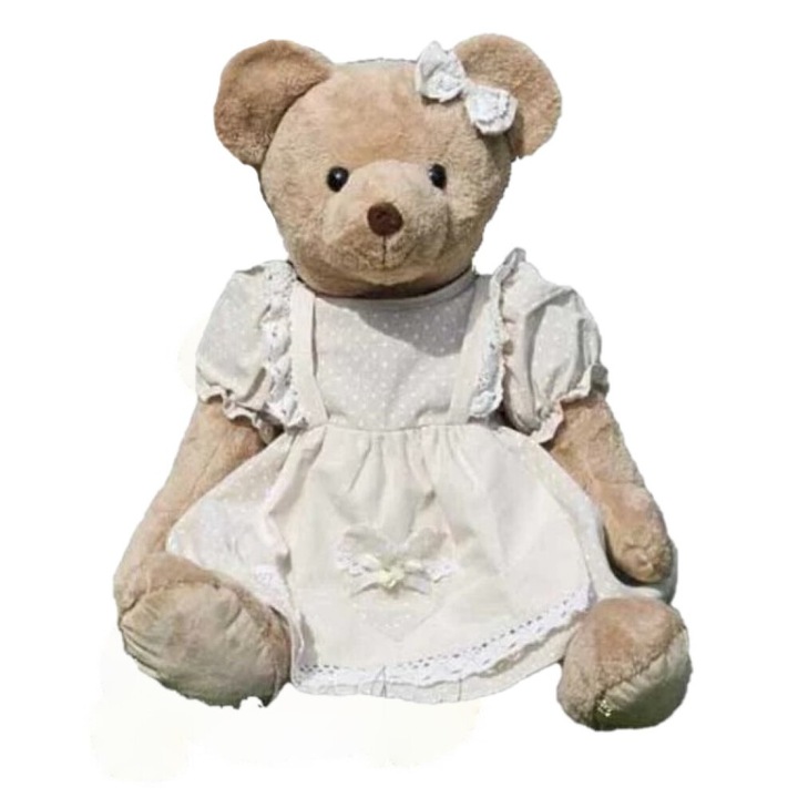 Ursulet de plus fetita, tinuta bej, 55 cm