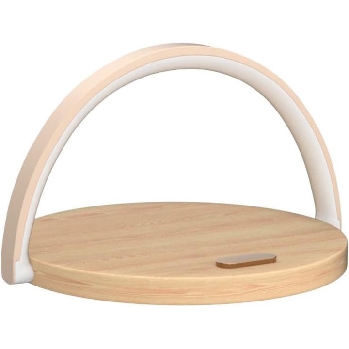 Lampa de masa COLSUR, tactila cu 3 nivele de luminozitate, cu functie de incarcare wireless la 15W, 191x203x13mm, Aspect de lemn