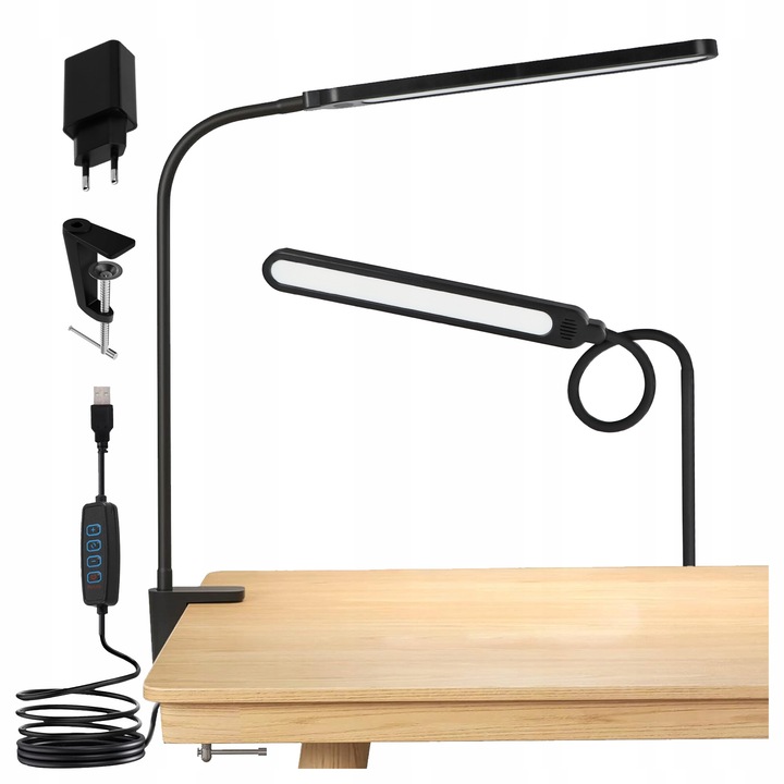 Lampa De Birou Lampa De Birou LED Pentru Lectura Comutator Reglabil 10W 3 Culori Negru