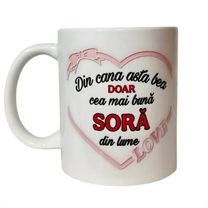 Cana alba personalizata cu mesaj pentru SORA, ceramica, 330 ml