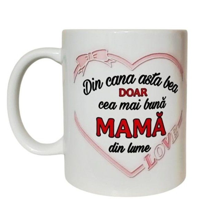 Cana alba personalizata cu mesaj pentru MAMA, ceramica, 330 ml