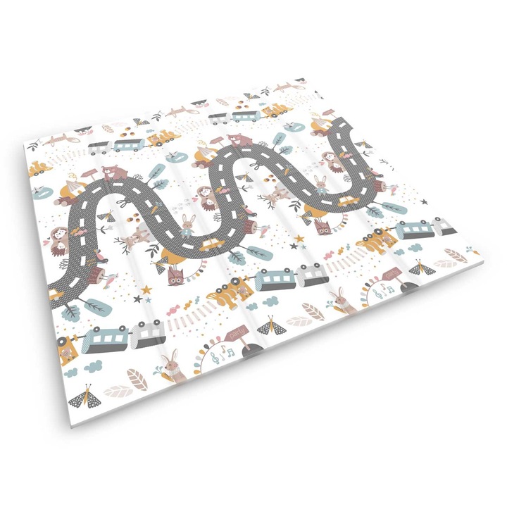 Килимче за деца Nukido NK-340, 200x180x1см, цветна графика с влакчета