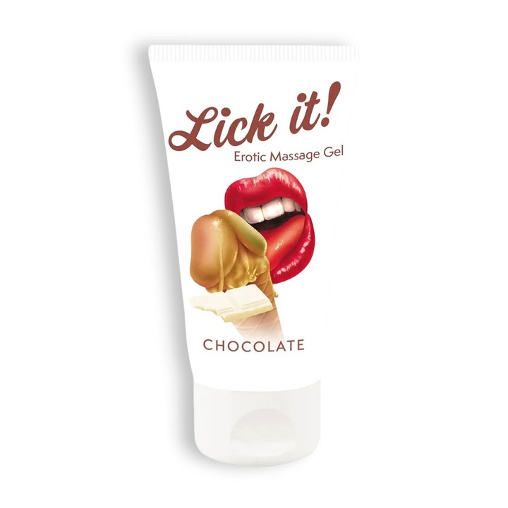 Ehető síkosító és masszázsgél, finom fehércsokoládé íz, Lick it!, csokoládé, 50 ml