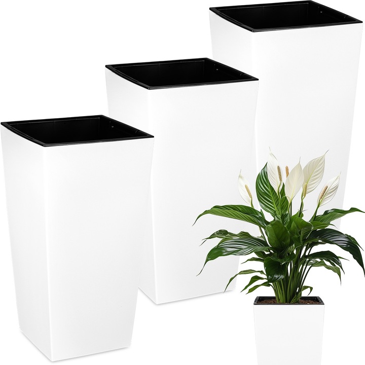 Комплект от 3 високи квадратни саксии Urbi DURS140-S449, 14x26,5 см, бели