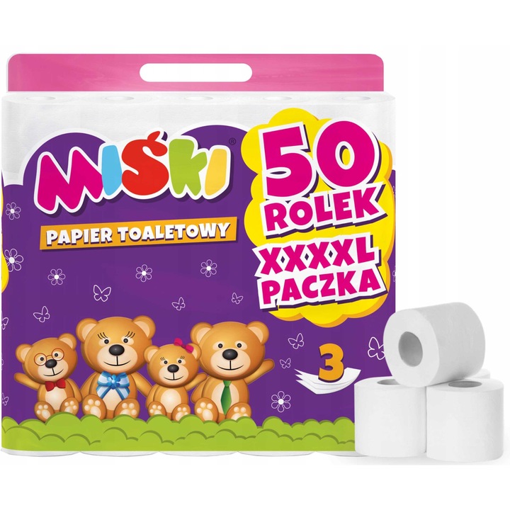 Hartie igienica, 50 role, 3 straturi, alb, 12,8m/rola