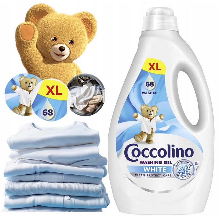 Coccolino White XL mosószer, 2,72L, 68 mosás, fehér szövetekhez