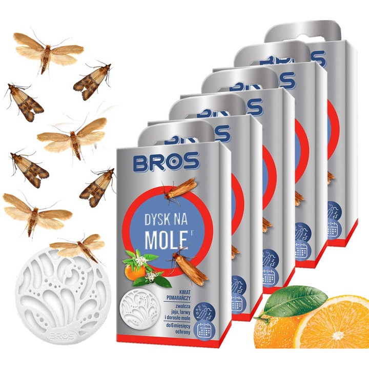 Insecticid pentru molii, Bros, floare de portocal, set 5 bucati