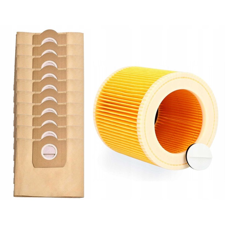 Set 10 Saci pentru Aspiratoare Pako, Filtru Aer pentru Aspiratoar, Compatibil cu Kärcher 6.414-552.0