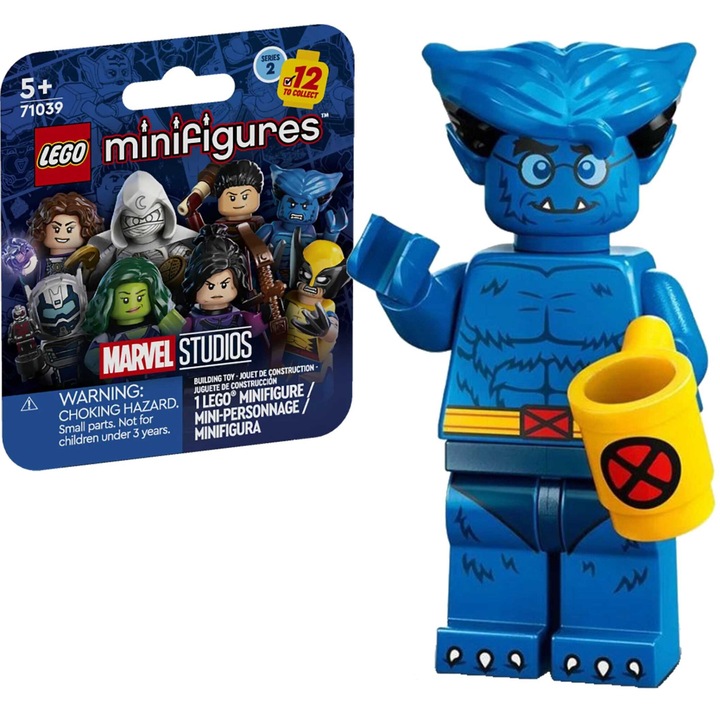 Фигурка LEGO Minifigures Beast, Marvel Series 2, синя, с аксесоари
