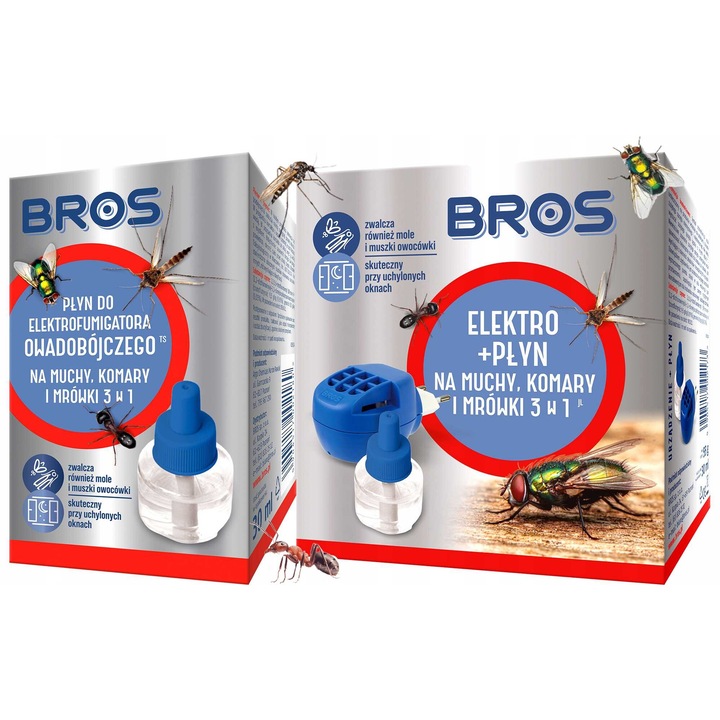 Комплект аксесоари Bros pest control - електро + 2x течност за мухи, комари и мравки 20 дни х 24 часа