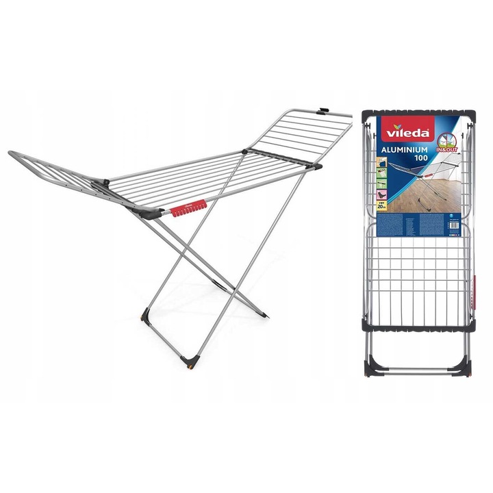 Сушилня за дрехи, Vileda, Алуминий, Капацитет на сушене 20 м, 167 x 56 x 92 см, 2.2 кг, Сив