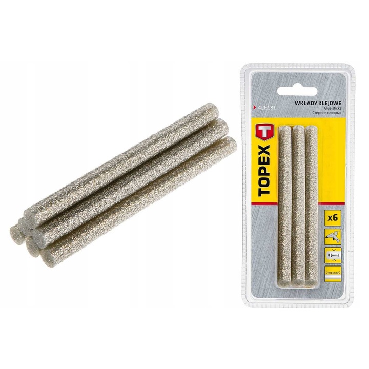 Insertii adezive 8 mm, Topex, argintiu sclipitor, 6 buc.