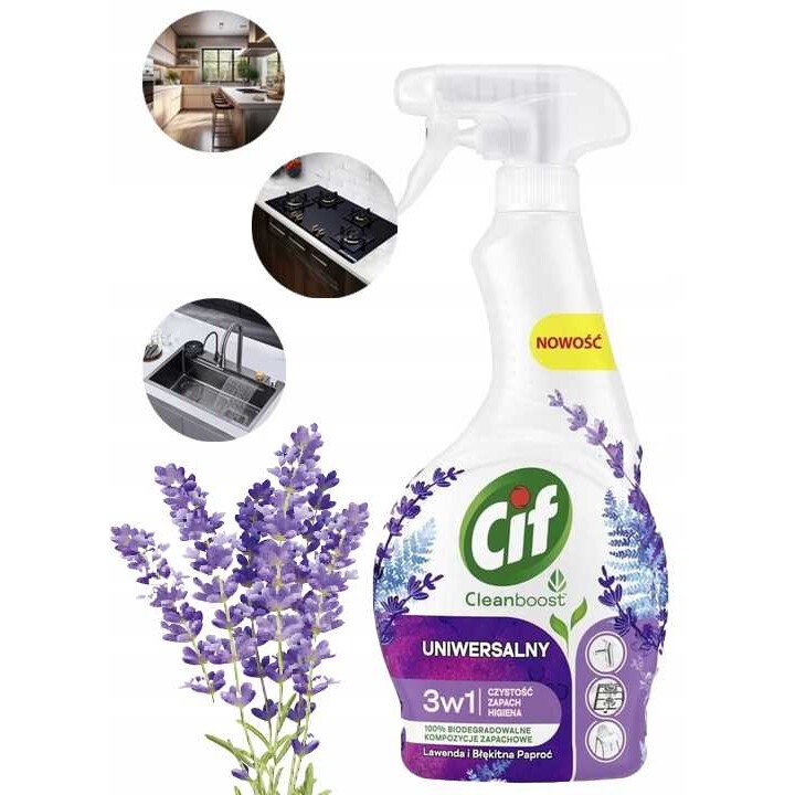 Spray de curatare 3 in 1, Cif Cleanboost, lavanda si feriga albastra, 500 ml