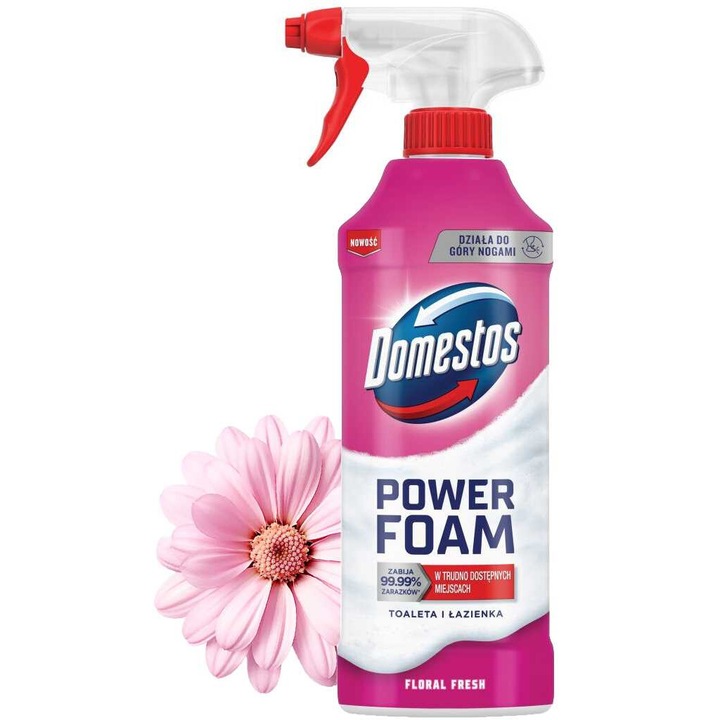 Solutie de curatare toalete si bai Domestos, 435ml, elimina 99,99% bacterii, actiune in locuri greu accesibile