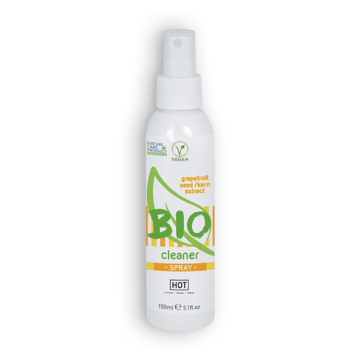 Натурален почистващ разтвор за секс играчки HOT BIO Cleaner Spray, С екстракт от семена на грейпфрут, 150 мл