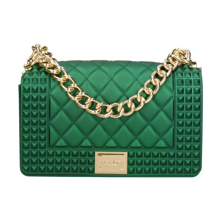 Marc ellis, Geanta crossbody matlasata cu protectie de lant pentru umar, Auriu, Verde inchis