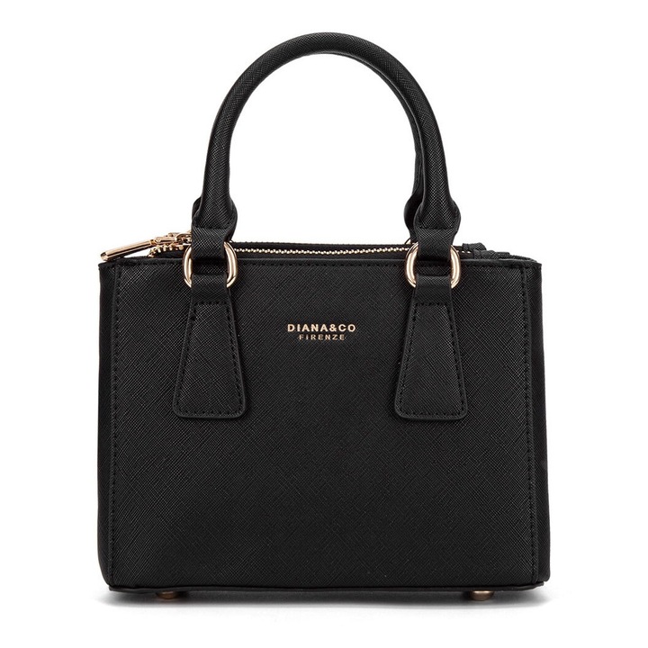 Diana&Co, Geanta de piele ecologica cu bareta de umar si logo, Negru