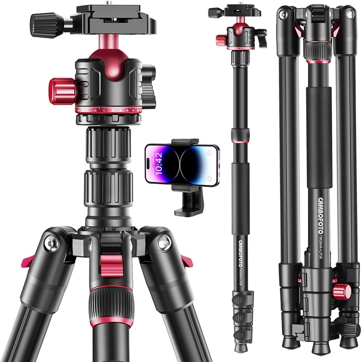 Професионален телескопичен фото статив Xenomo® MAX PRO, 188 см, за телефон/камера, алуминий, максимално тегло 6 кг, включен държач за телефон