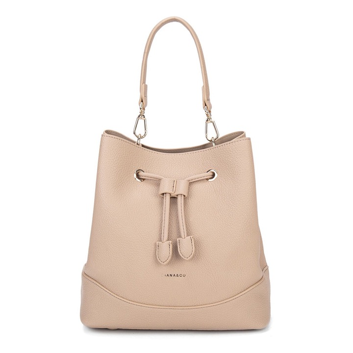 Diana&Co, Geanta bucket de piele ecologica cu logo, Bej