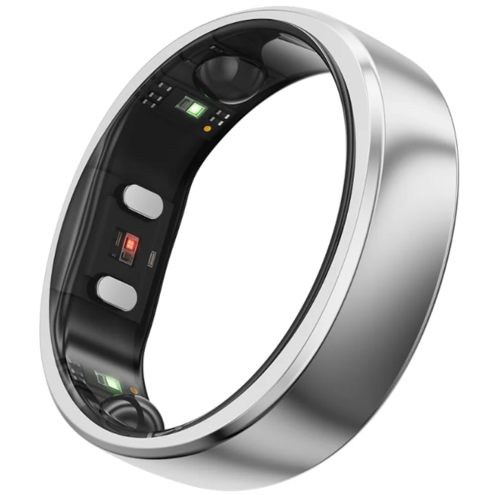 Смарт пръстен RingConn Gen 2, размер 8, проследяване на сърдечен ритъм, сатурация на кислород, сънна апнея, физически дейности, IP68, сребрист