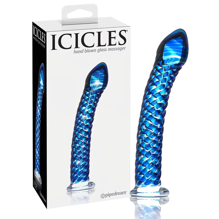 Dildo din sticla No. 29 in spirala, Icicles, albastru