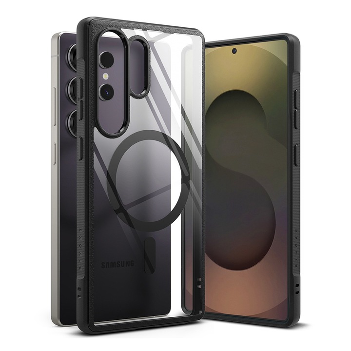 Husa OptimBold Magnetic Design pentru Samsung Galaxy S25 Ultra, Smart Fusion Protection, Anti-Impact, Lightweight, Unique Long-lasting Anti-Yellowing Tech, Extra Grip Texture, Anti-Drop, Military-Grade Protection, Negru-Clear