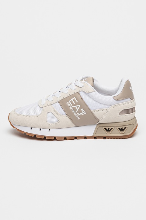 EA7, Sneaker nyersbőr betétekkel, Fehér/Homokbarna