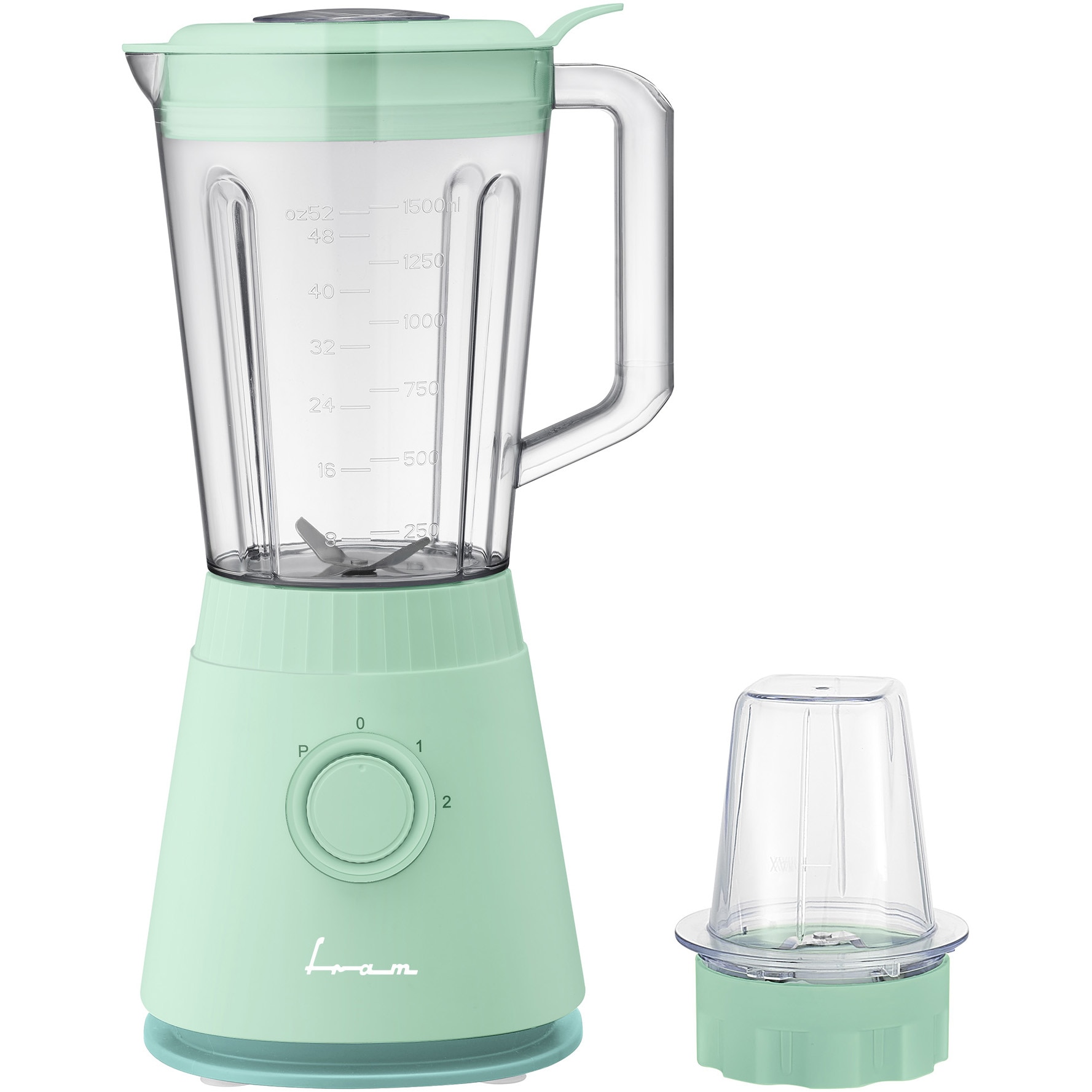Blender de masa Fram FBL-R600GBL, 600W, rasnita inclusa, capacitate cana: 1.5L, 2 viteze + pulse, lame inox, sistem siguranta, protectie supraincalzire, turcoaz