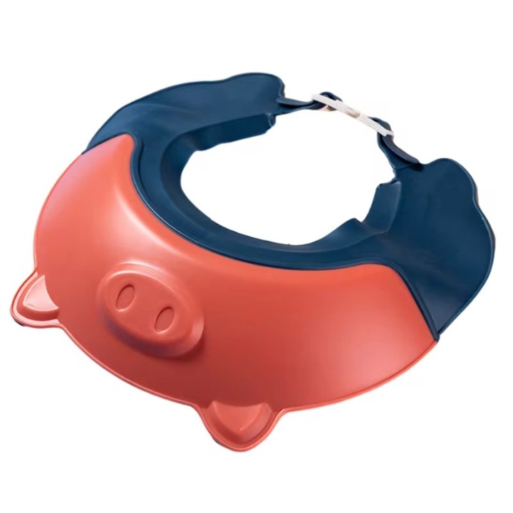 Детска защитна козирка за баня, шарка на прасенце, регулируем размер, издръжлива, лесна за почистване, устойчива на шампоан, за очи и уши, TPE+PP, 23x23 см, червена