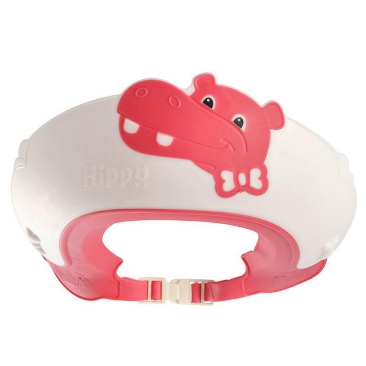 Защитна козирка за баня за деца от Fitilomania, Fippy, модел Hippo, регулируем размер, издръжлива, лесна за почистване, устойчива на шампоан, за очи и уши, TPE+PP, 22x21 см, червена