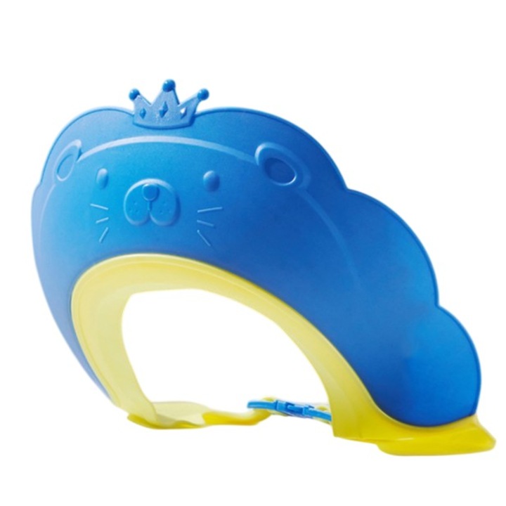 Защитна козирка за баня за деца от Fitilomania, Fippy, модел „Лъвска корона“, регулируем размер, издръжлива, лесна за почистване, устойчива на шампоан, за очи и уши, TPE+PP, 21x20.5 см, синя