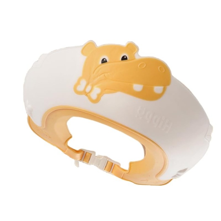 Защитна козирка за баня за деца от Fitilomania, Fippy, модел Hippo, регулируем размер, издръжлива, лесна за почистване, устойчива на шампоан, за очи и уши, TPE+PP, 22x21 см, жълта