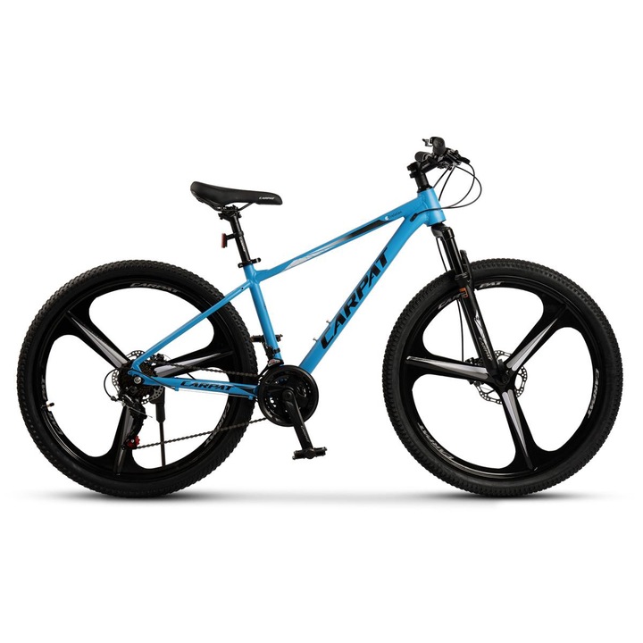 Bicicleta MTB Carpat Evolution C27313M 27.5", Albastru/Negru/Alb, Schimbator spate Shimano Tourney 7 viteze, Manete Schimbator Secventiale 21 viteze, Jante Magneziu 3 spite