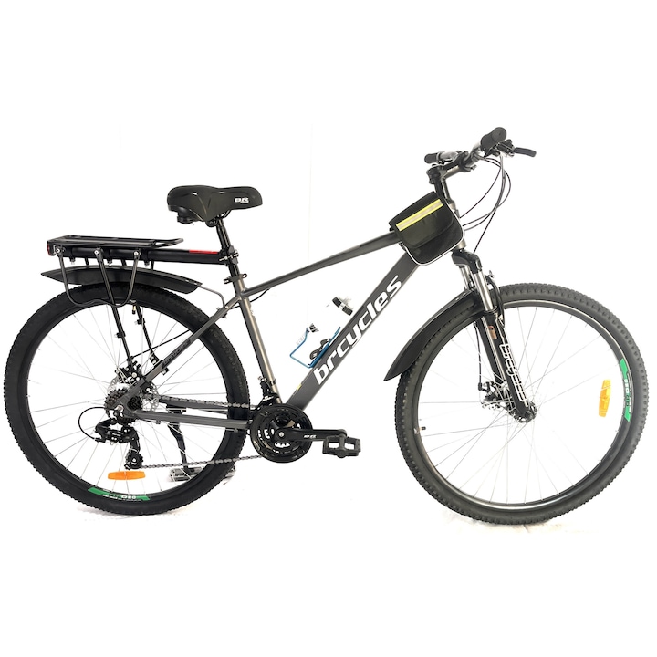 Bicicleta MTB 29″ BR Tornado Trekking cu Carrier, cadru Aluminiu, 21 viteze, cu Shimano, Gri