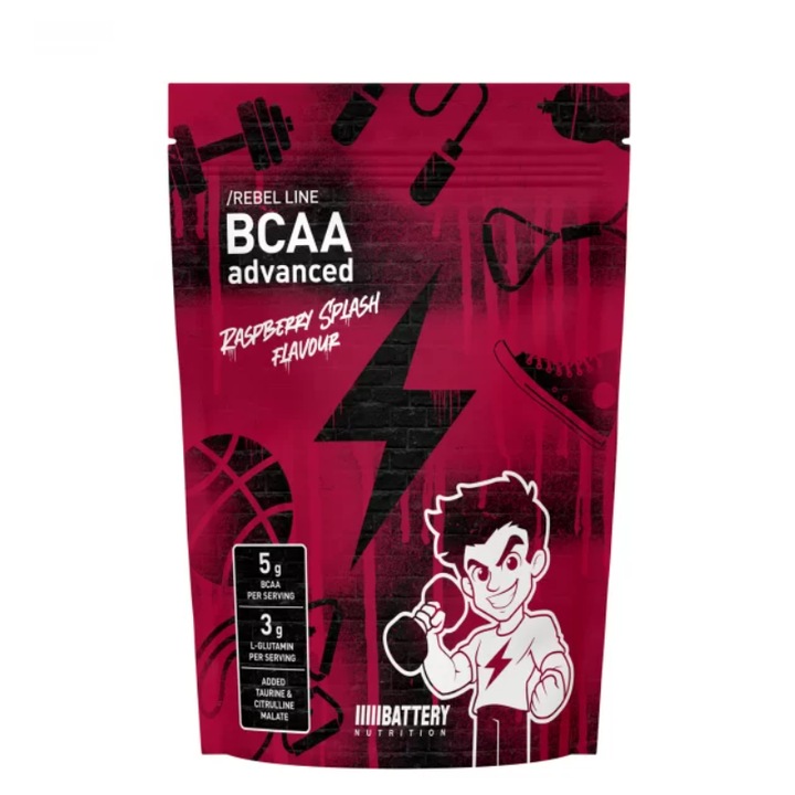 Хранителна добавка, Battery Nutrition, Rebel BCAA Advanced, Малина, 380g