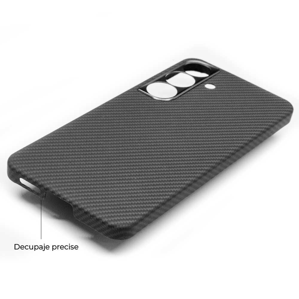 Husa fibra de carbon MagSafe SILKASE pentru Samsung S25 Plus, aramid kevlar, metal camera, negru mat