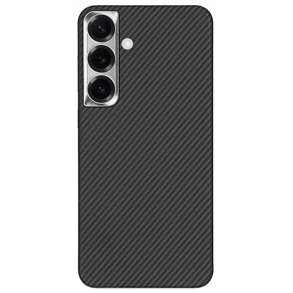 Husa fibra de carbon MagSafe SILKASE pentru Samsung S25 Plus, aramid kevlar, metal camera, negru mat