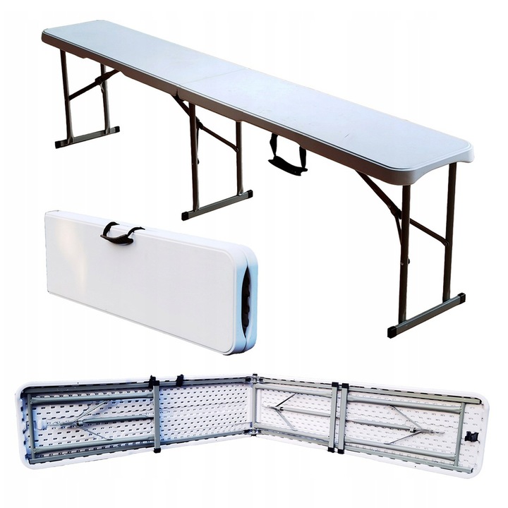 Banca pliabila pentru gradina sau catering, HDPDE, 180x28x43.5cm, alb