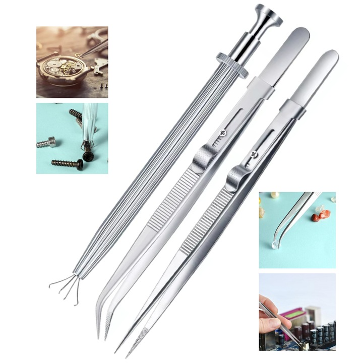 Set 3 pensete ideale pentru manevrarea si repararea pietrelor pretioase, bijuteriilor, ceasurilor si aplicatiilor electronice