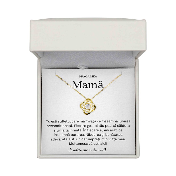 Set Colier Cadou Pentru Mama, Colier Argint 925 Placat Cu Aur 14K, Cutie Premium LED, Cartonas Cu Mesaj De Iubire, Colier Love Knot
