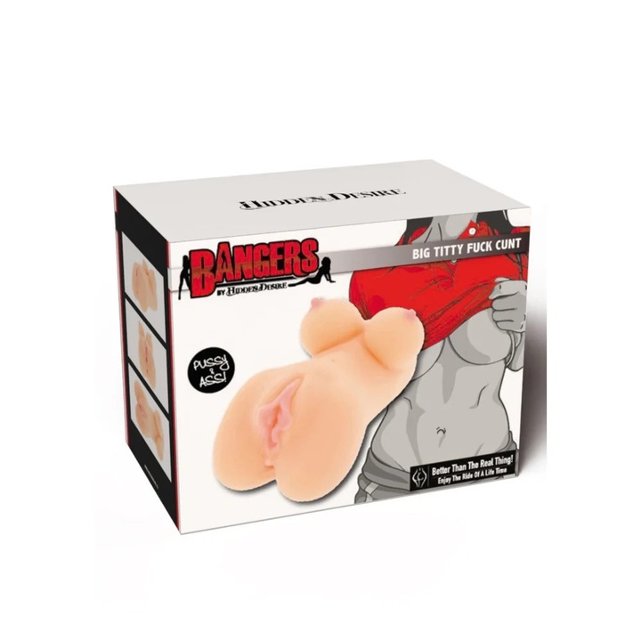 Masturbator Bust Hidden Desires Bangers cu Sani - Culoarea Pielii, 1.2 kg - Doua deschideri pentru penetrare vaginala si anala - Material realistic Love Skin